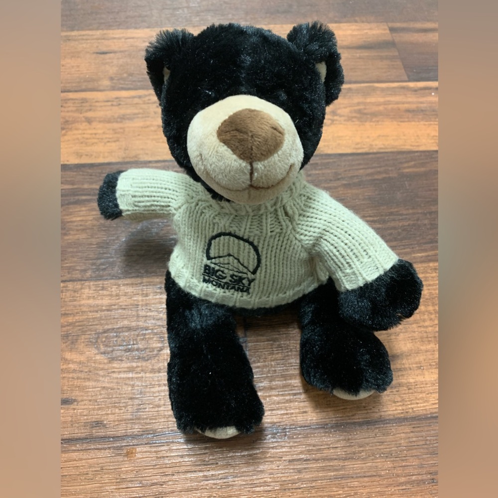 Black Bear plush with Knit Apparrel Big Sky Montana